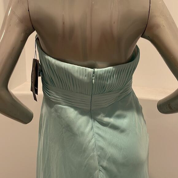 Amelia Couture Strapless Chiffon Gown Train Detail Blue Size 10 - Picture 7 of 14